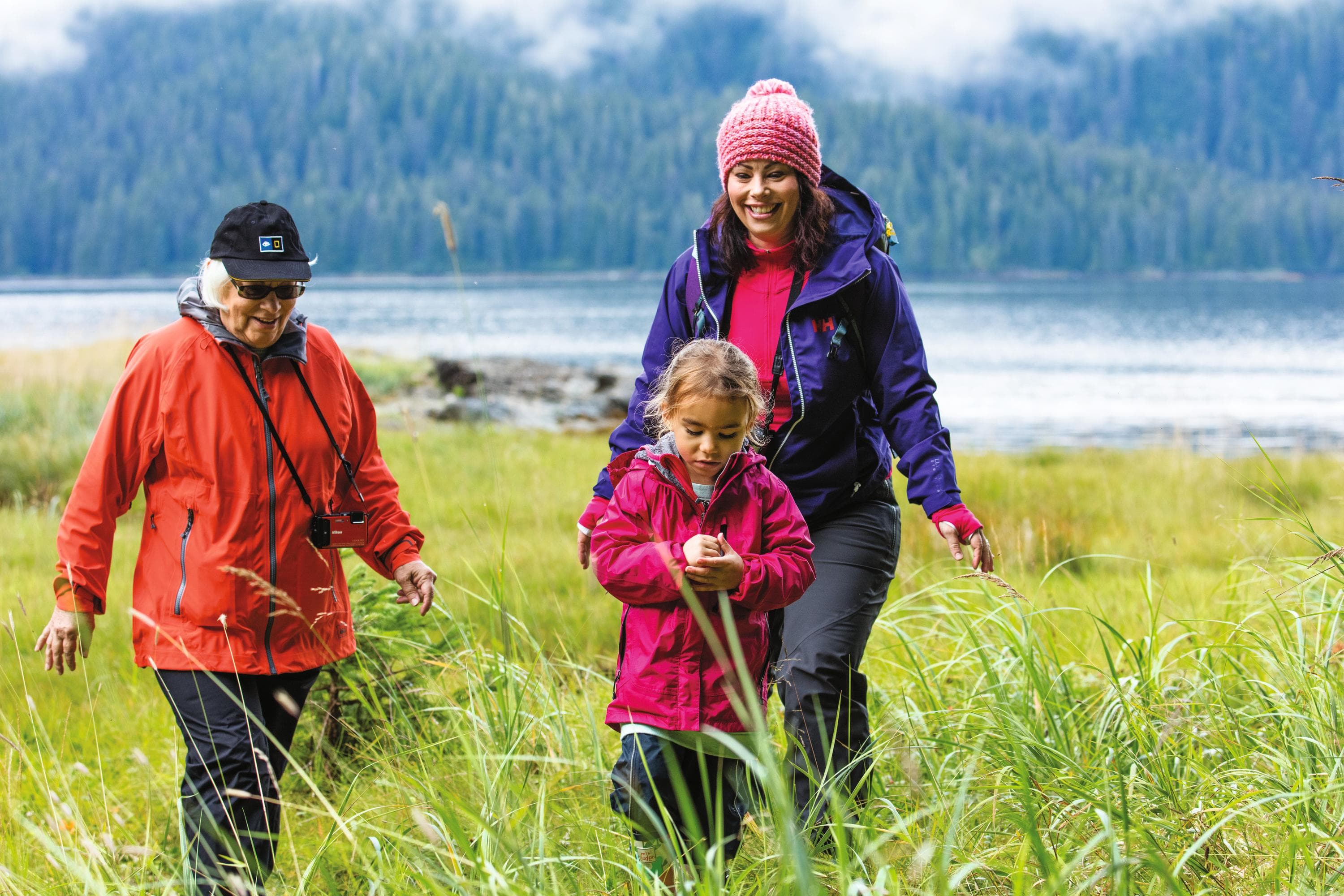 Multi-generational family hiking in Alaska, USA